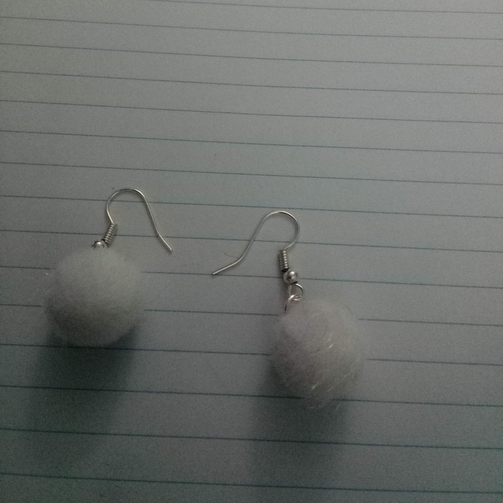 White Pom Pom Earrings